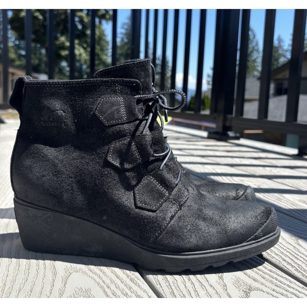 Sorel‎ Toronto Boot Waterproof Ankle Black Lace Up Wedge Heel Suede Women's 10.5
